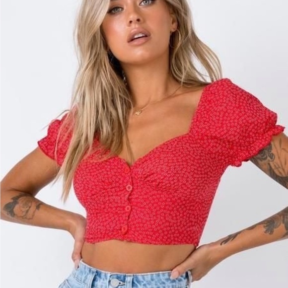 Princess polly Laura red crop top - Picture 1 of 6